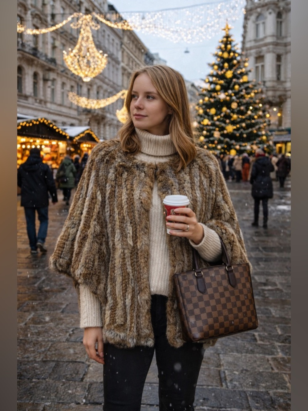 Joie Real Rabbit Fur Coat Taupe Striped Poncho Cape Jacket Boho Luxe